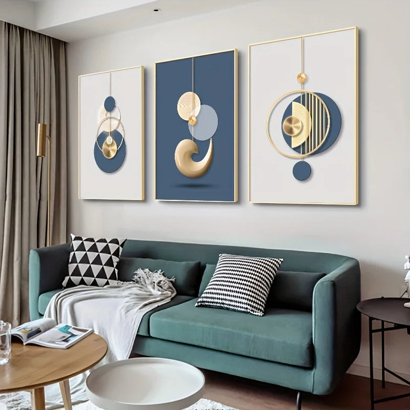 3pcs Modern Wall Art Painting Golden Blue Poster Luxury Style Creative Canvas Print Home,Living Room,Office Room Decor,Frameless