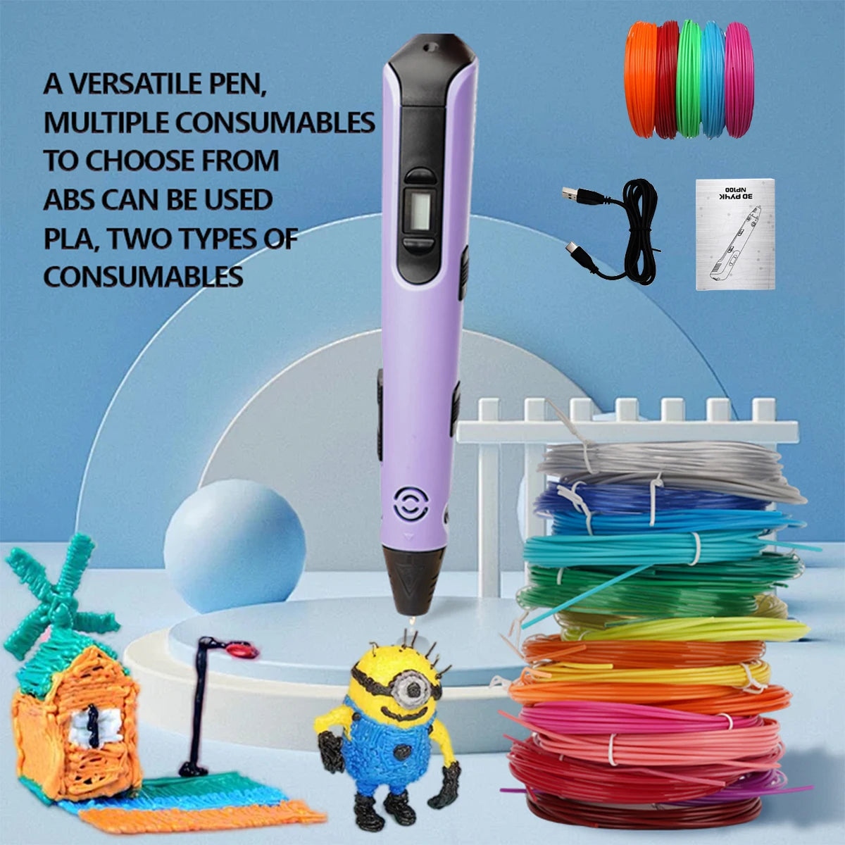 SpacePen Upgraded 3D Printing Pen – 9M PLA Filament, Kids Birthday & New Year Gift