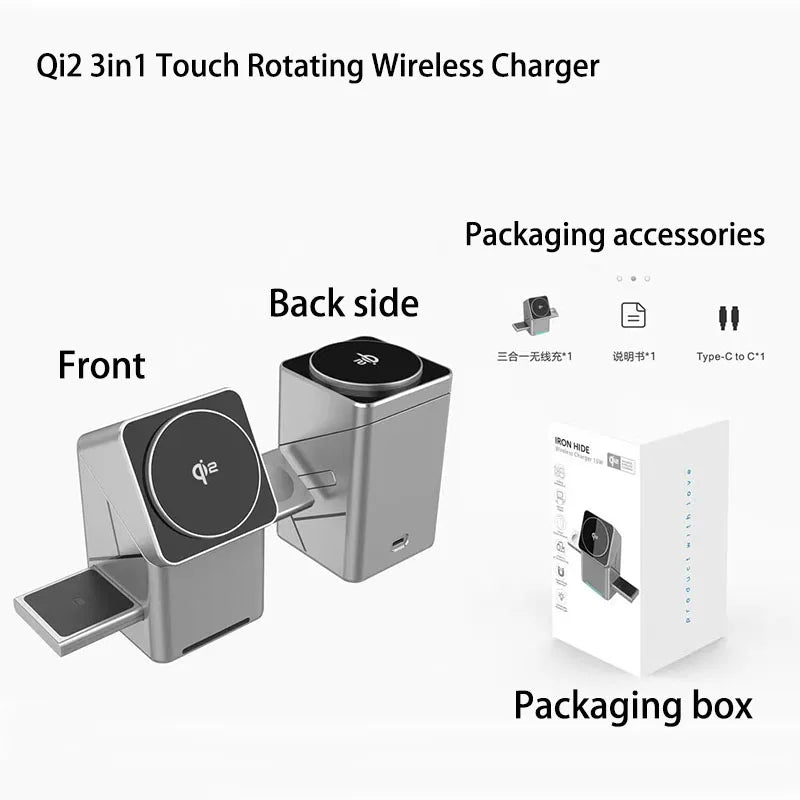 TouchSpin 15W 3-in-1 Touch Rotating Magnetic Wireless Charger – iPhone, Samsung & Xiaomi