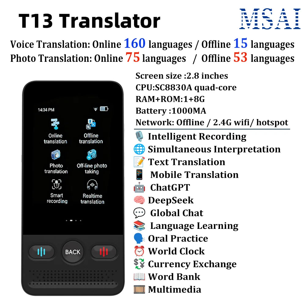 TravelTalk T26 AI Translator – 160 Languages, ChatGPT, Real-Time Business Translation