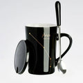 Black & Gold Zodiac Mug Set with Lid & Spoon – 12 Astrology Signs Luxury Coffee Cup Gift