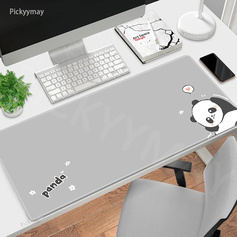Midnight Cat XXL Gaming Desk Mat – Cute Black Cat Grey Mouse Pad for Office & Setup