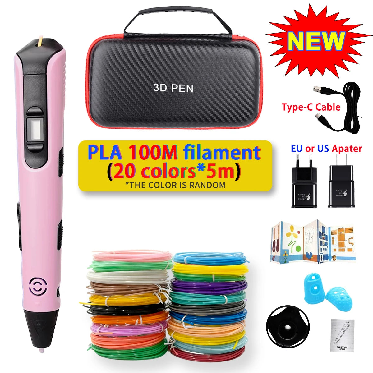 GlowPen Kids 3D Pen – PLA Filament, Power Adapter & Travel Case, Birthday Gift