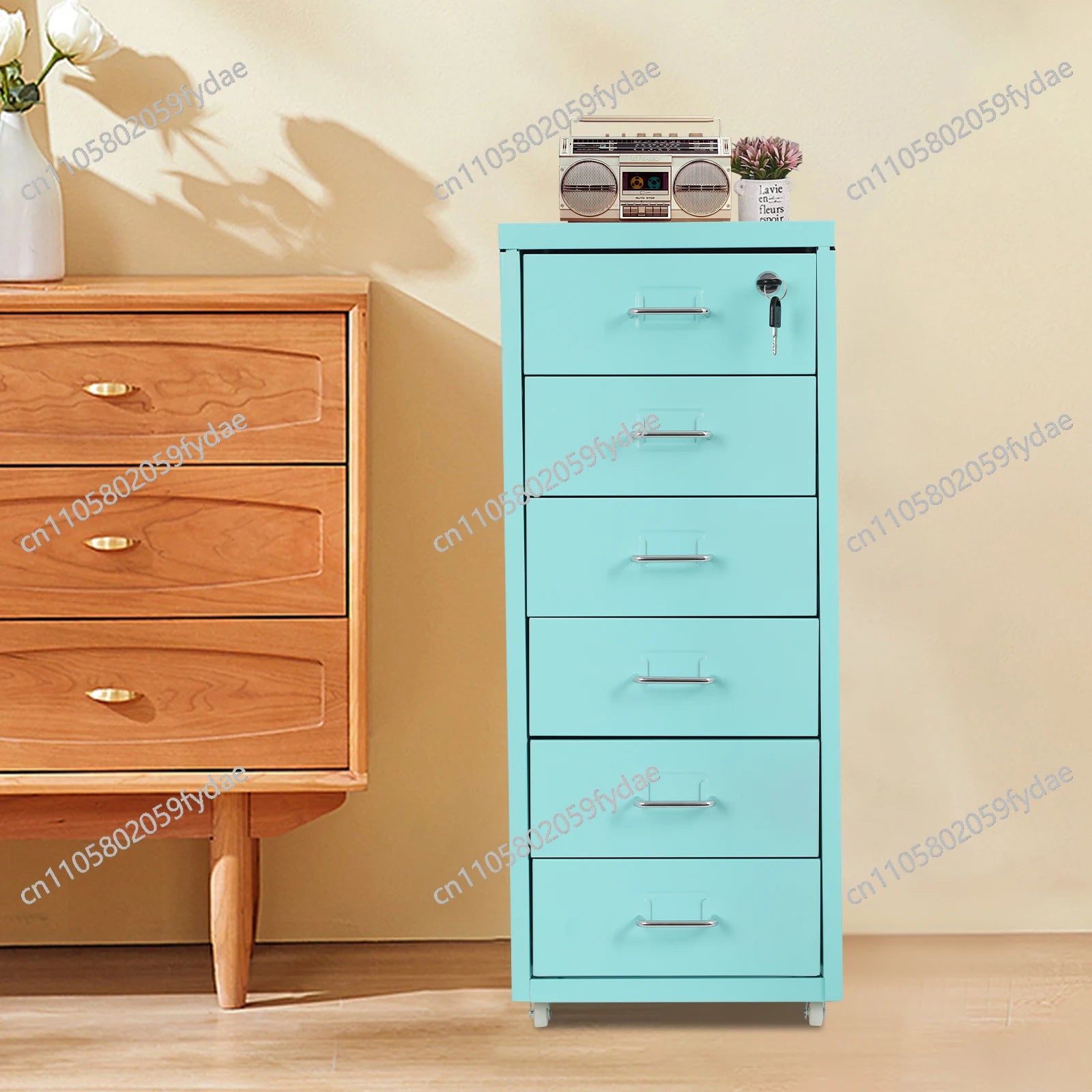 6-Tiers: Vertical File Cabinet,Cold-Rolled Steel Metal File Cabinet  Filing Cabinet Blue in the Office, Study