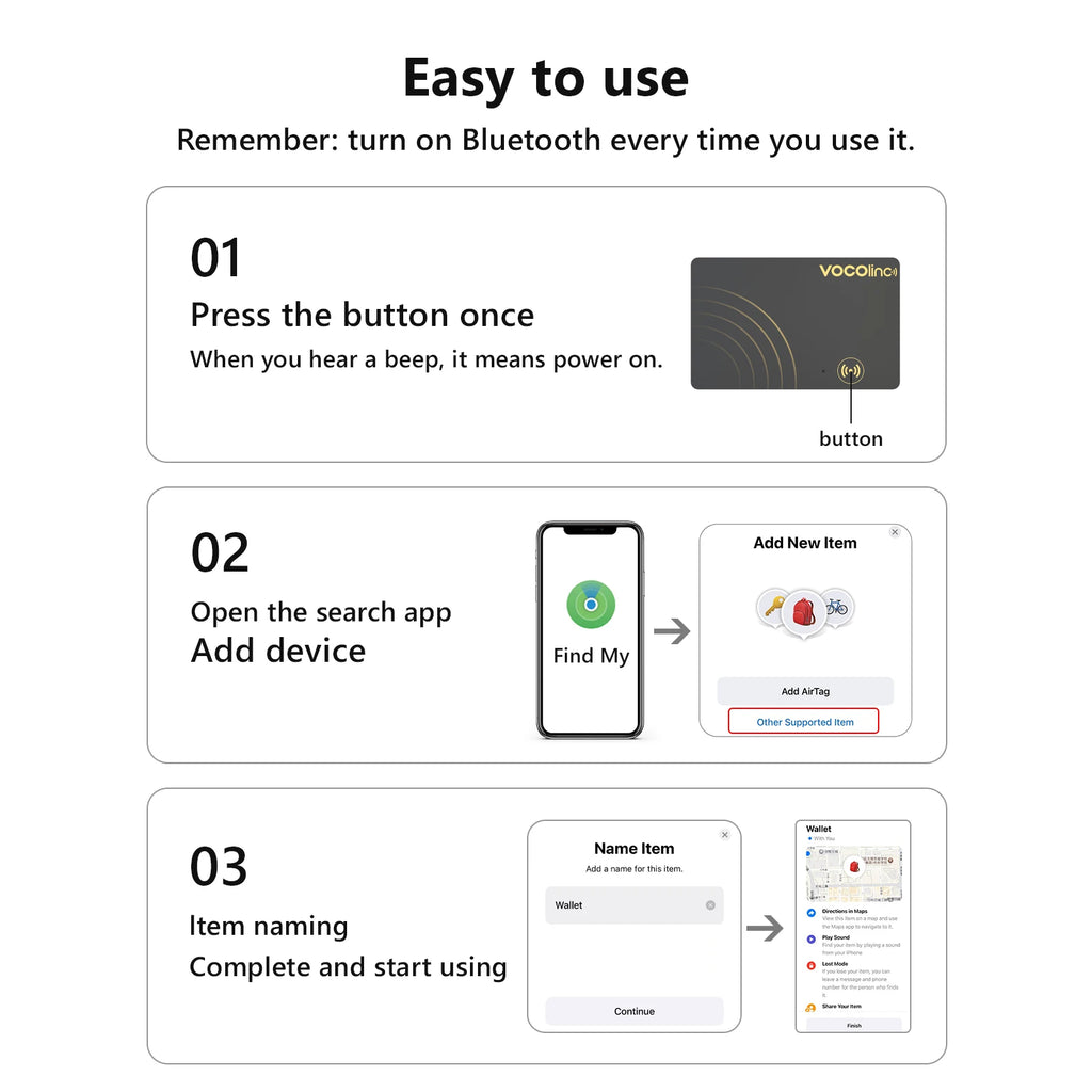 VOCOlinc Bluetooth Tracking Card – Wireless Global Locator for Find My (iOS)