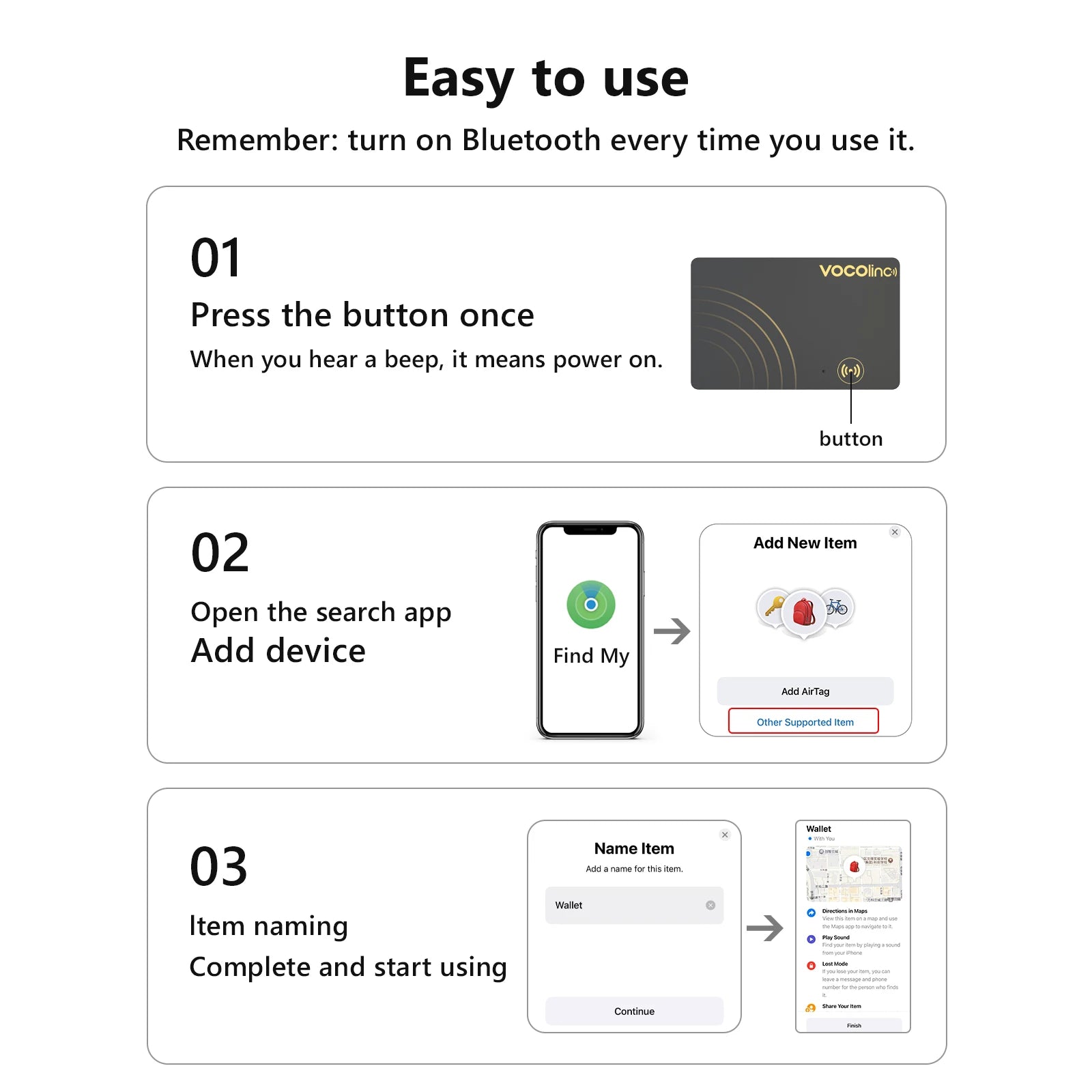 VOCOlinc Bluetooth Tracking Card – Wireless Global Locator for Find My (iOS)