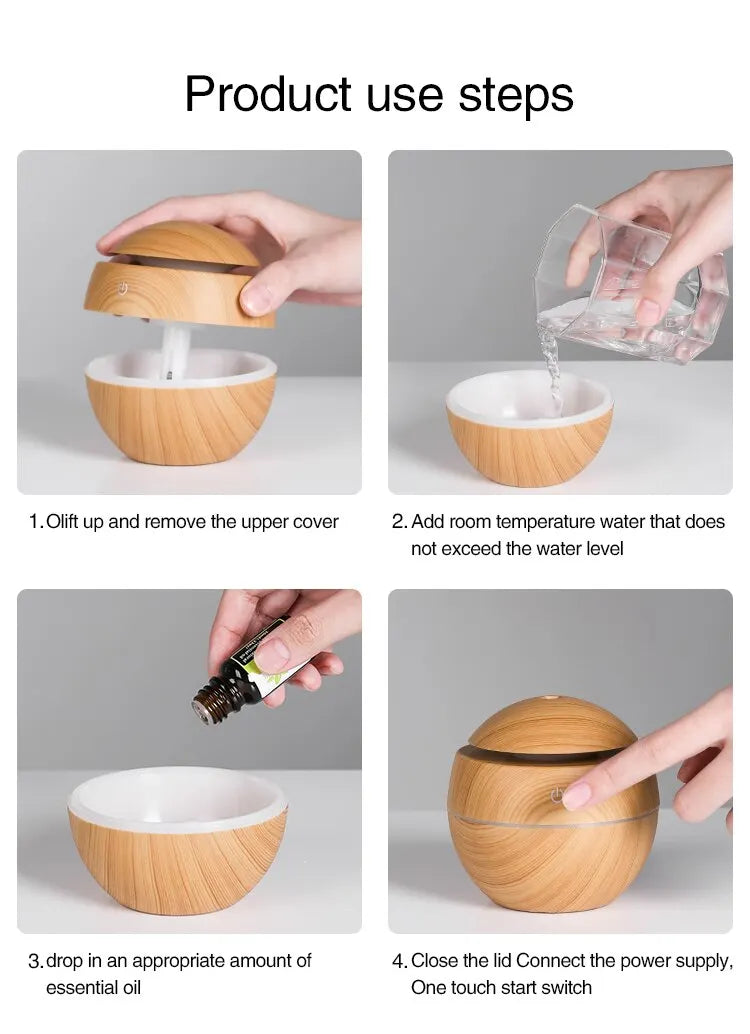 GrainMist USB Ultrasonic Cool Mist Aroma Diffuser – Wood Grain Essential Oil Humidifier & Air Purifier