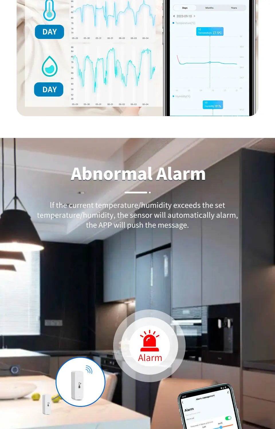 Tuya WiFi Temperature & Humidity Sensor – Indoor Smart Hygrometer Thermometer