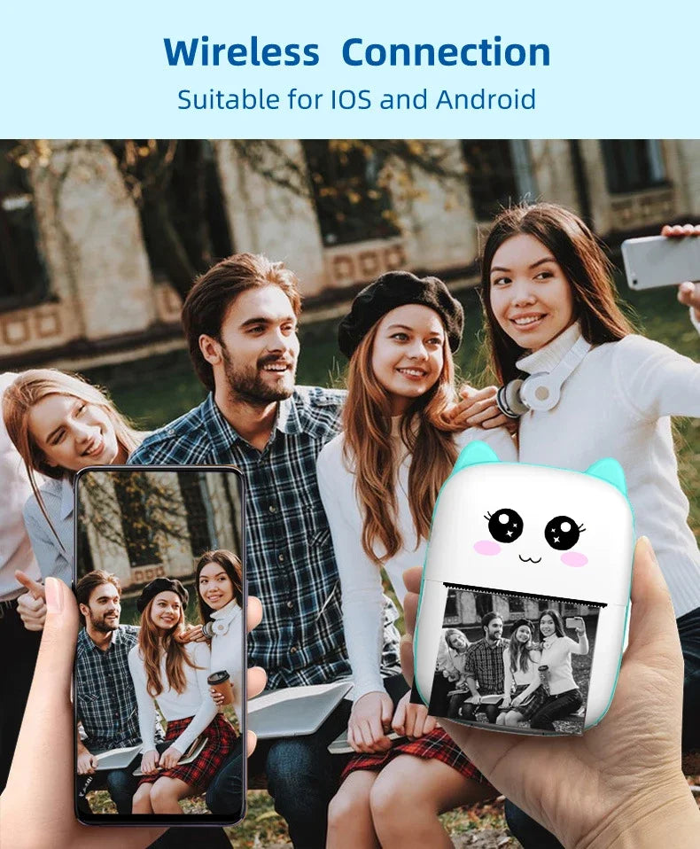 CatPrint Mini Thermal Pocket Printer – 58mm Wireless Bluetooth Photo & Label Printer for Android & iOS