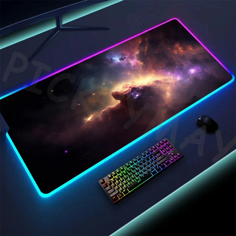 Cosmic Glow RGB XL Gaming Desk Mat – LED Backlit Space Mouse Pad (XXL)