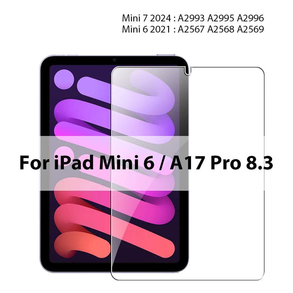 For iPad A16 Pro 13 M5 M4 12.9 10 9 9th 10th Generation Tempered Glass Screen Protector For Ipad Air 11 M2 M3 5 4 Mini 6 7 Film