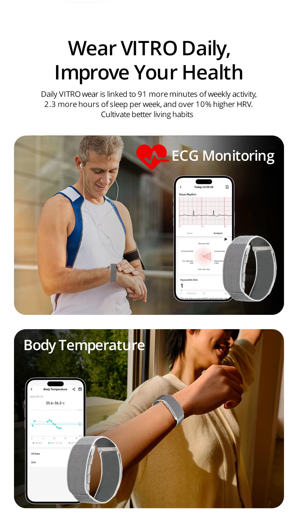 VALDUS VITRO ECG Smart Bracelet – Heart Rate, Blood Pressure & Long Battery Life