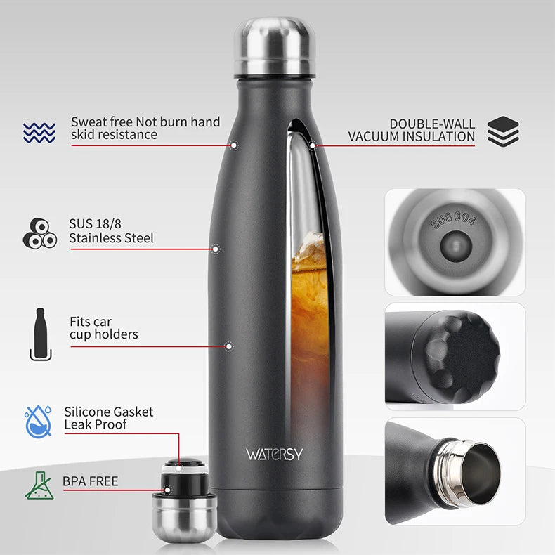 WATERSY 500ml Stainless Steel Vacuum Flask – Insulated Thermos for Coffee & Sport