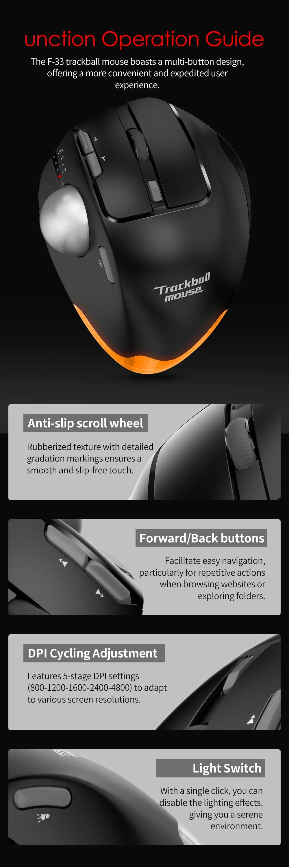 Lefon Trackball Mouse – Bluetooth Ergonomic 2.4G Wireless Rechargeable for PC & Office