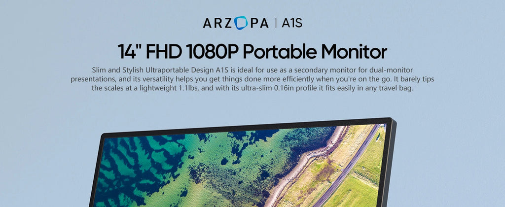 ARZOPA 14" FHD IPS Portable Monitor – USB-C & HDMI Second Screen for Mac, Laptop, PC, Switch & PS