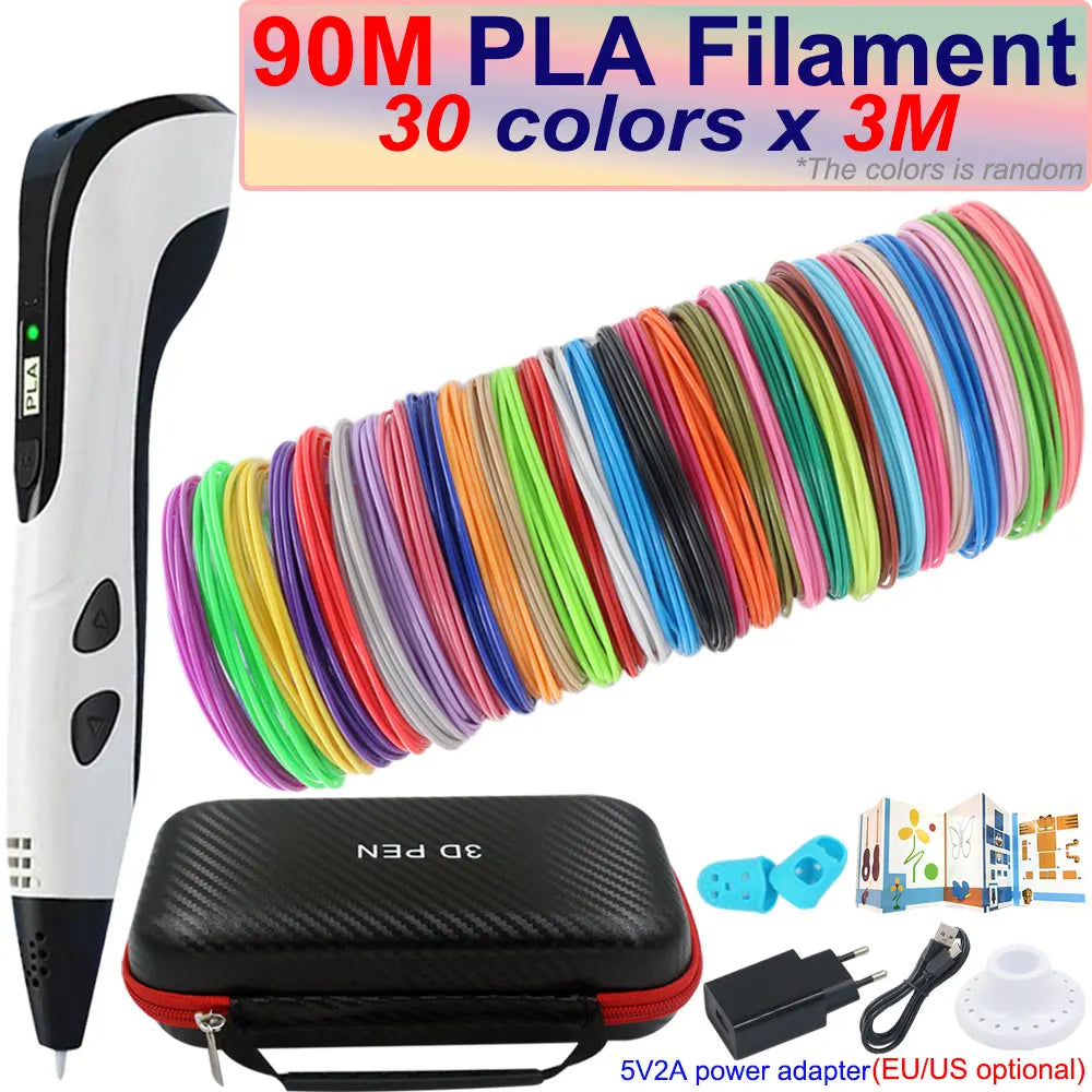 Kids 3D Pen with LCD Screen – 200M PLA Filament, Power Adapter & Travel Case