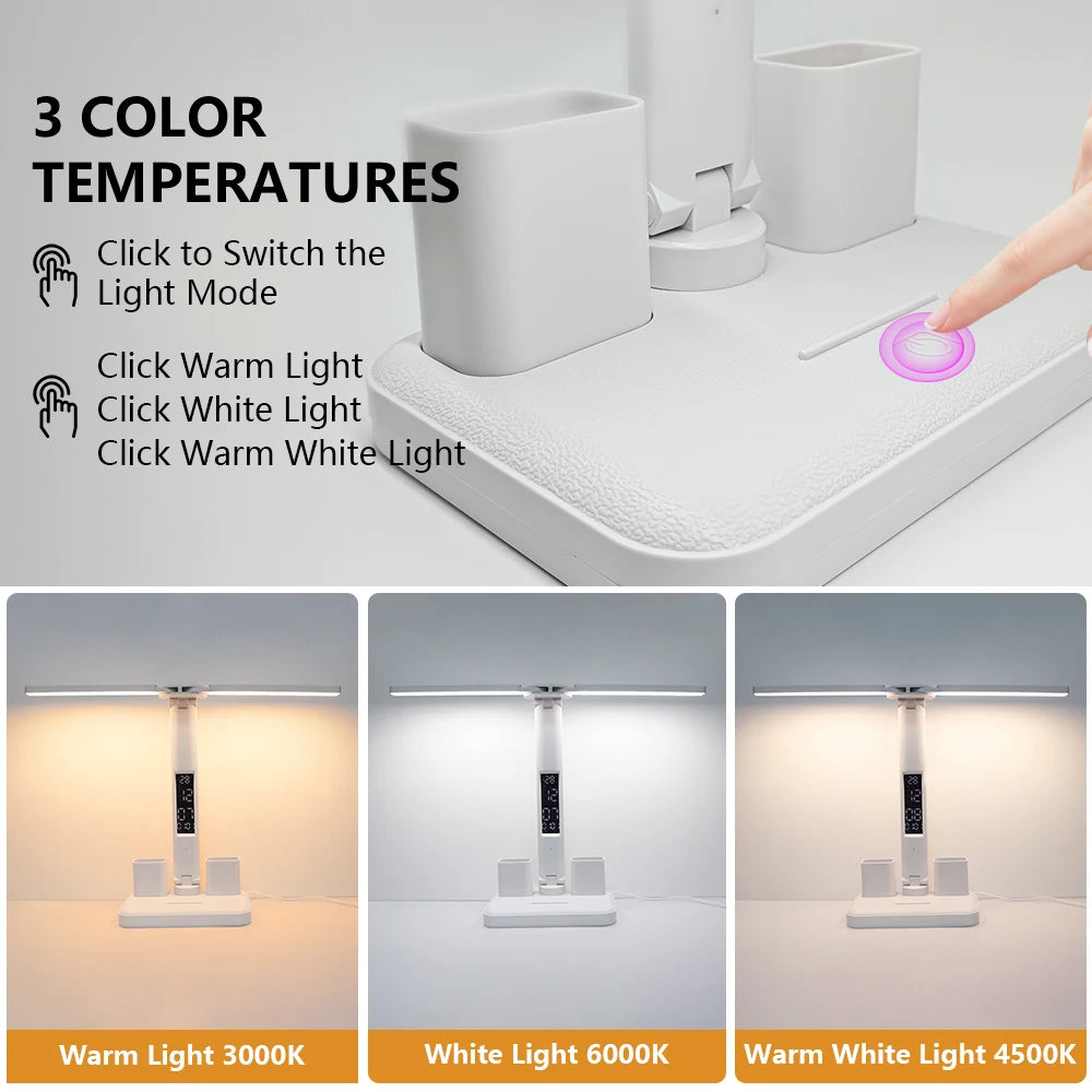 Double Headed Eye Protection Table Lamp LED Rechargeable Dimmable Desk Light Smart Display For Study Reading Bedside Night Light
