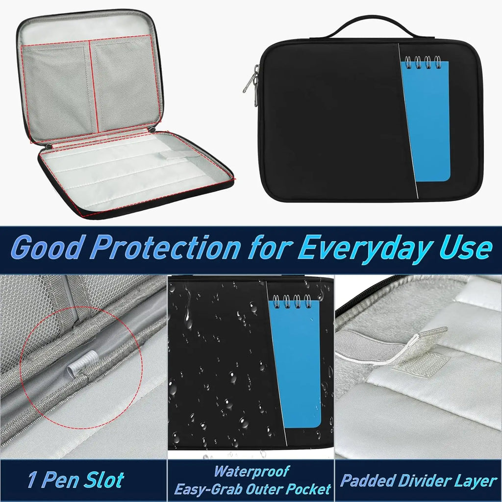 Tablet Sleeve Case with Handle – Fleece-Lined Waterproof Travel Bag with Accessory Pocket