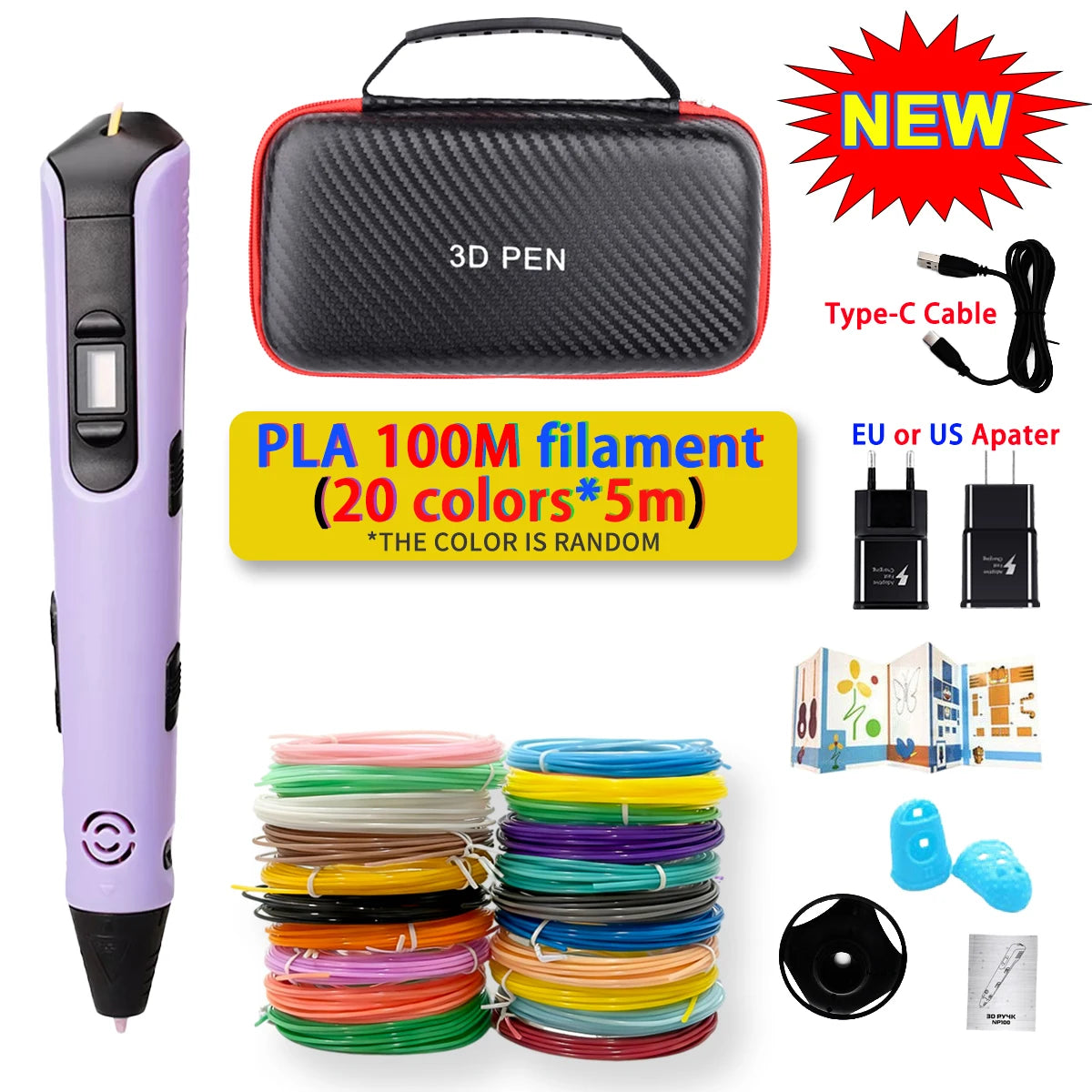 GlowPen Kids 3D Pen – PLA Filament, Power Adapter & Travel Case, Birthday Gift