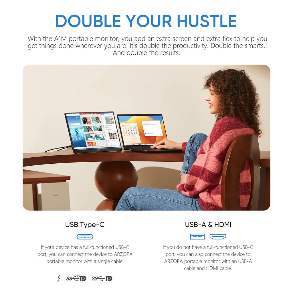 ARZOPA 14" FHD IPS Portable Monitor – USB-C & HDMI Second Screen for Mac, Laptop, PC, Switch & PS