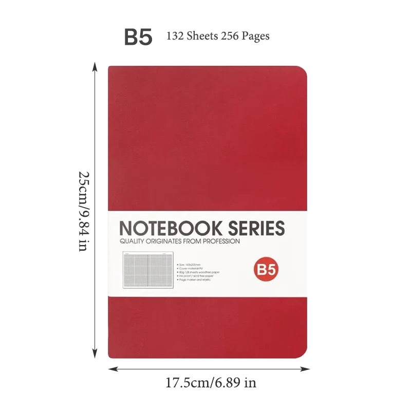 A5/B5 Thickened Notebook,4 Types Inner Pages,132 Sheets/Book,PU Waterproof Cover Diary Agenda Office Student Diary