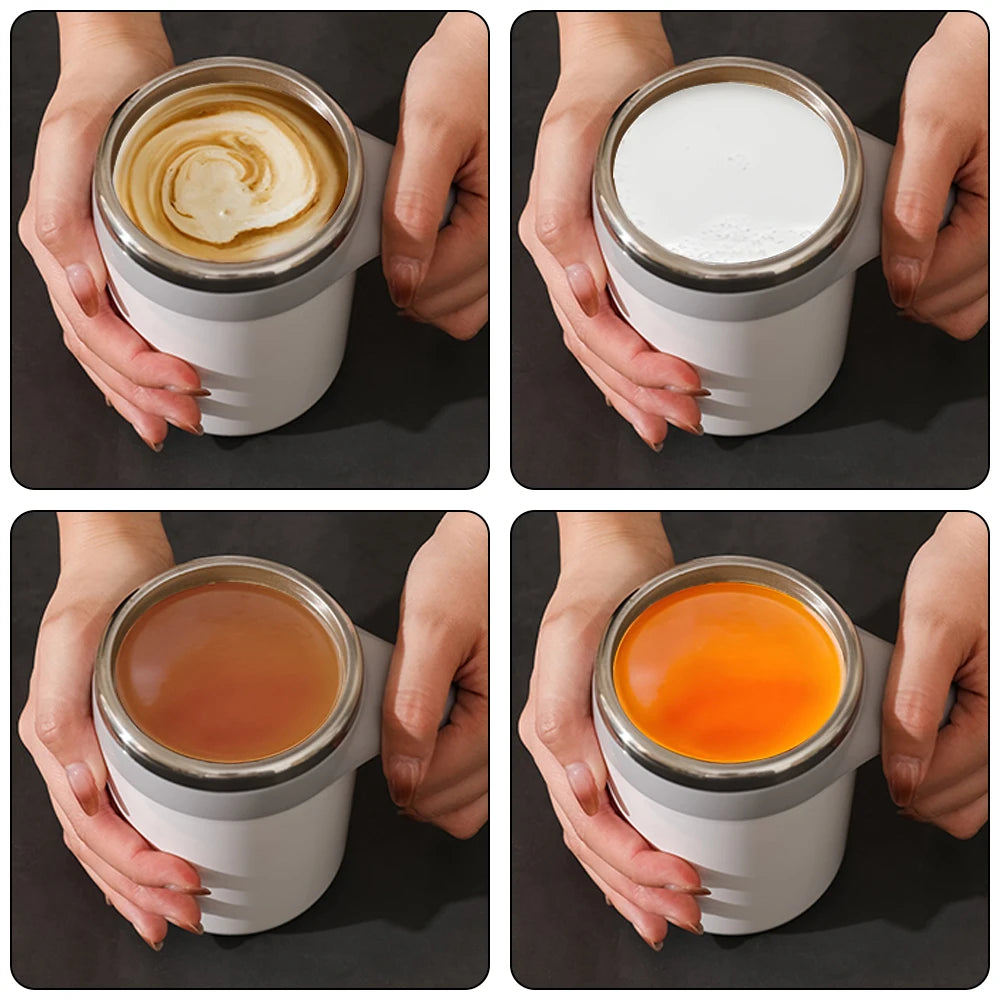 SpinSip Self-Stirring Magnetic Stainless Steel Mug – Auto Mixing Coffee Cup