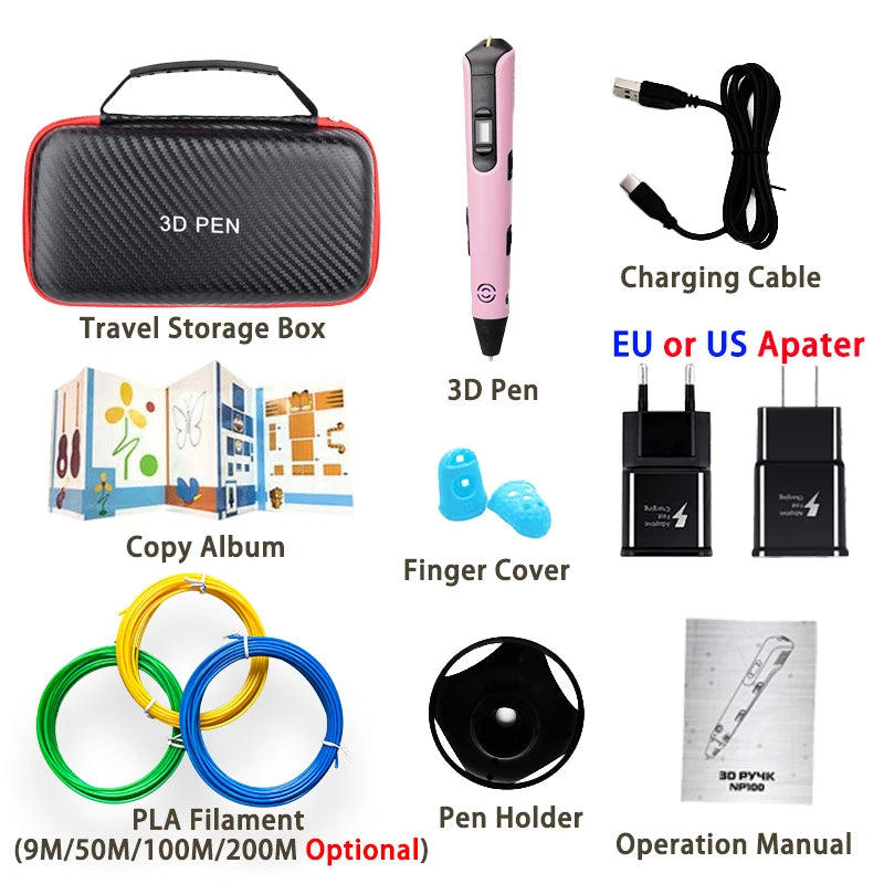 GlowPen Kids 3D Pen – PLA Filament, Power Adapter & Travel Case, Birthday Gift