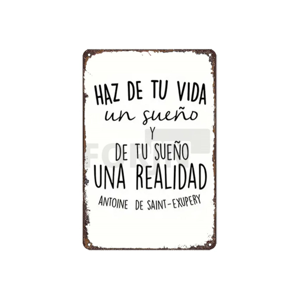 Spanish Inspirational Quote Poster,Spain Wall Art Metal Sign,Black and White Minimalist Painting,Gift for Home Room Office Decor