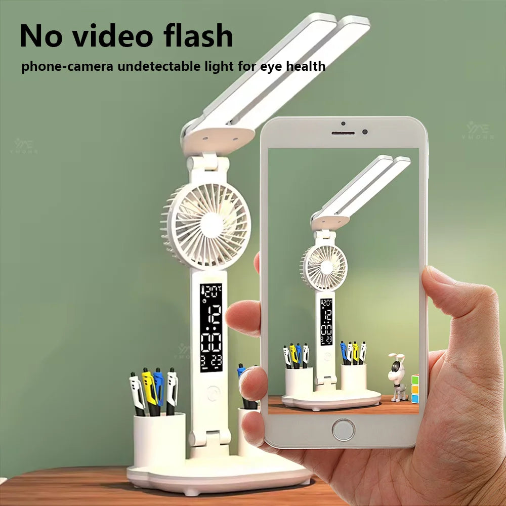Double Headed Eye Protection Table Lamp LED Rechargeable Dimmable Desk Light Smart Display For Study Reading Bedside Night Light