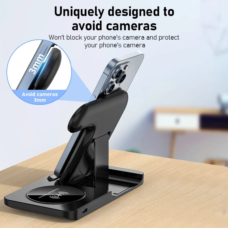 FoldCharge Foldable Fast Wireless Charging Station – iPhone 16/15/14, Apple Watch & AirPods