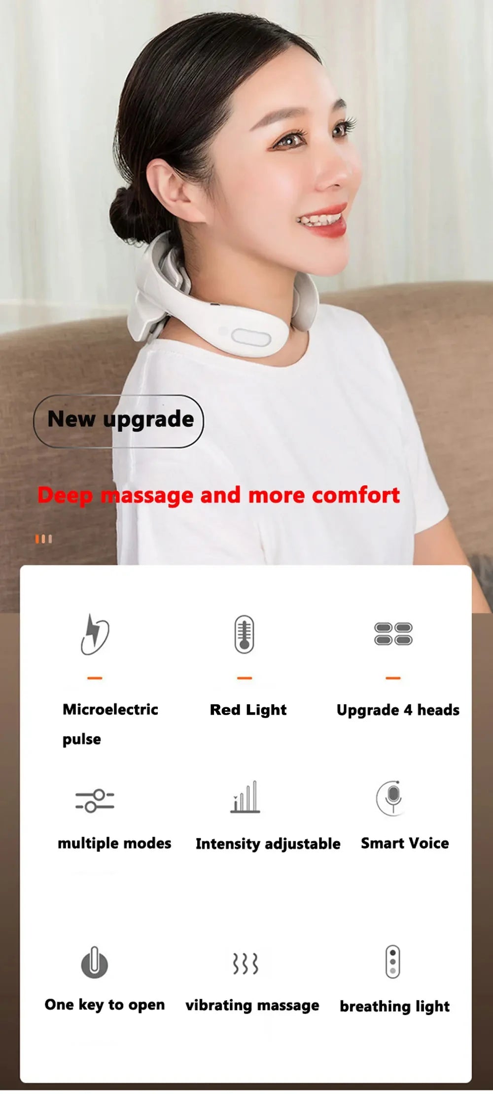 RedLight Smart Neck Massager – Portable Cervical Vibrator with Red Light Therapy
