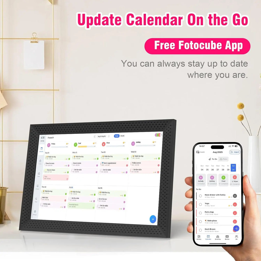 FotoFrame 10.1" Smart Digital Calendar & Photo Frame – Touchscreen Family Organiser with Voice & Auto-Rotate