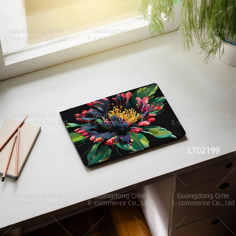 2pcs Creative Botanical Laptop Stickers Hand-Drawn Floral Line Art in Bright Colors, Waterproof Vinyl Decal for Notebook Covers