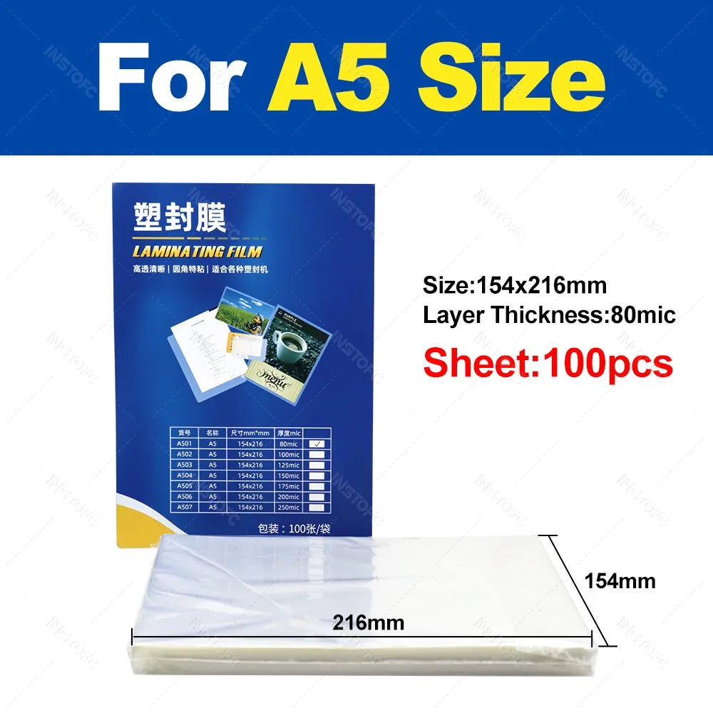 100-Pack Clear Thermal Laminating Sheets (A4/A5/A6/2R–4R) – 80 Mic Round-Corner Laminator Pouches | Crystal Clear Waterproof Document Protection Film