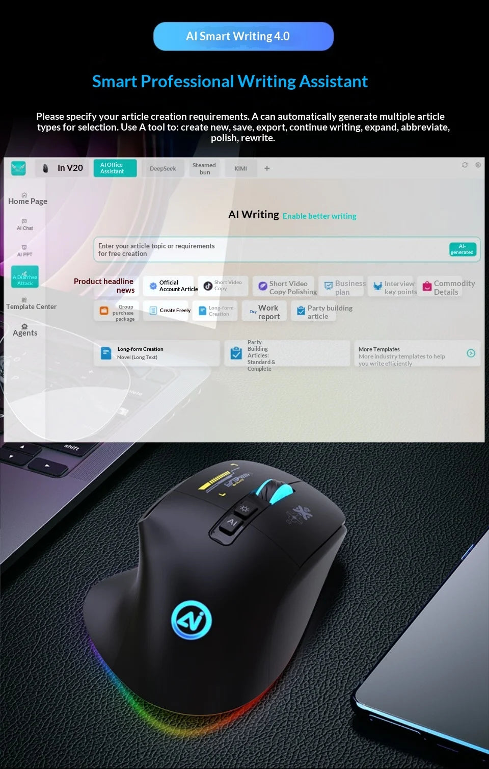 Inphic A9 Pro Three-Mode Gaming Mouse – RGB Light Pillar, 12800 DPI & Macro Driver