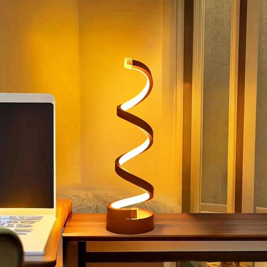 1pcs bedroom bedside lamp - 3-way dimmable touch light USB power supply, modern simple dimmable spiral bedside lamp