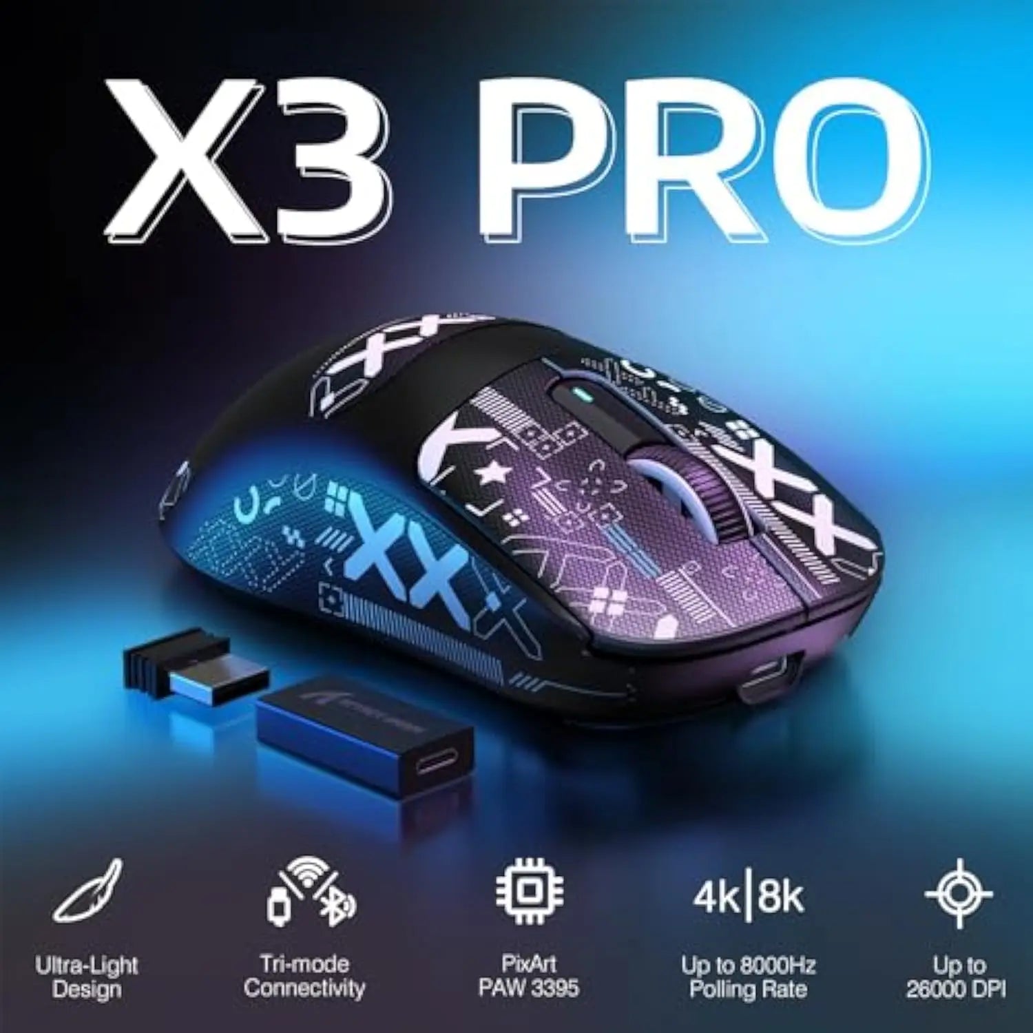 Attack Shark X3 Pro Wireless Gaming Mouse – PAW3395, 26000 DPI Tri-Mode Macro