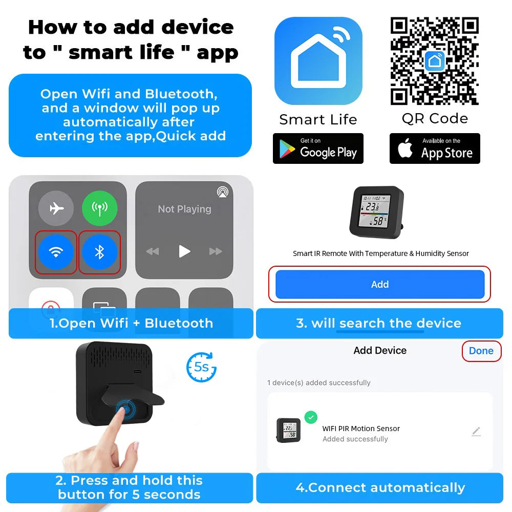 Tuya Smart Universal IR Remote – WiFi, Temperature & Humidity Sensor
