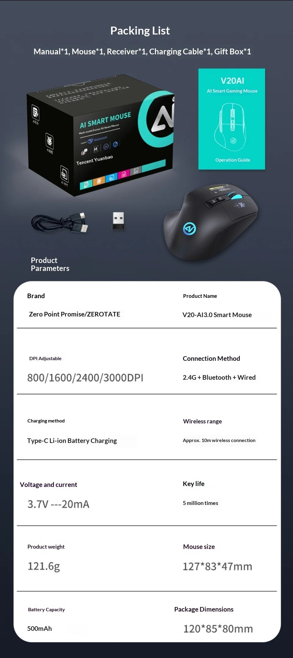 Inphic A9 Pro Three-Mode Gaming Mouse – RGB Light Pillar, 12800 DPI & Macro Driver