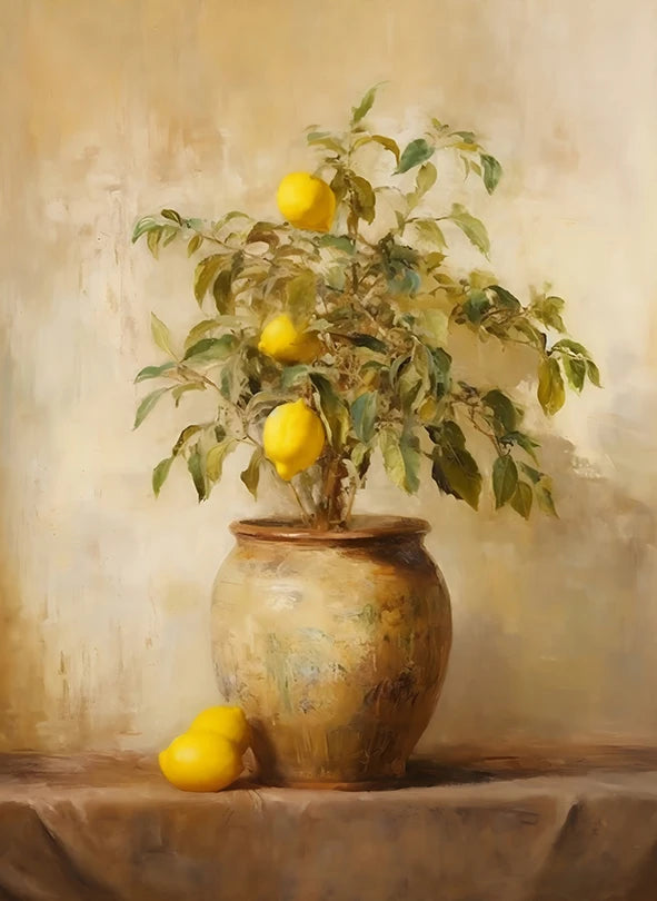Retro Lemon Garden Canvas Art Poster-Fresh Lemon and Olive Tree Wall Prints for Modern Living Room,Office,and Home Decor Gifts