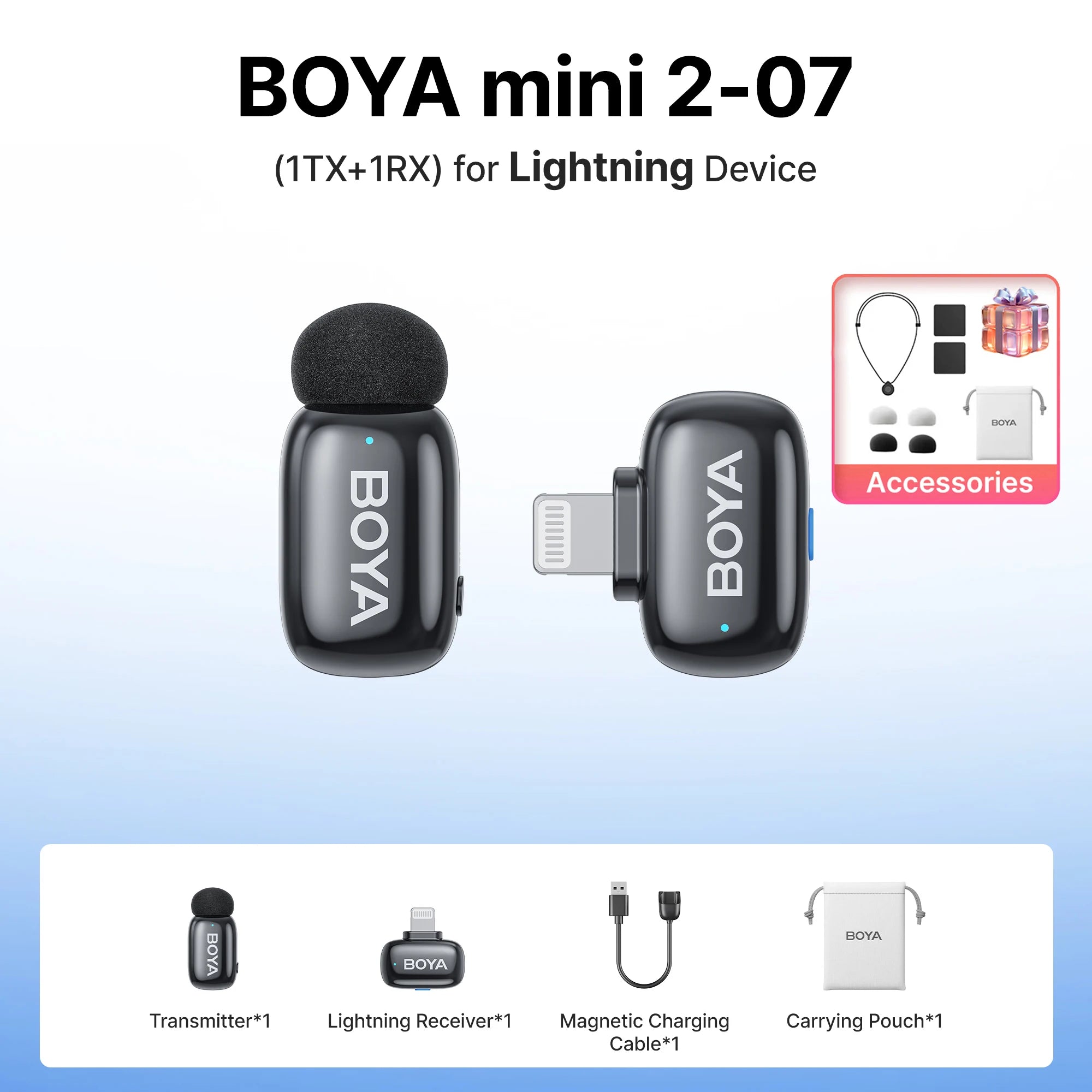 BOYA Mini 2 Wireless Lavalier Microphone – AI Noise Reduction for iPhone & Android