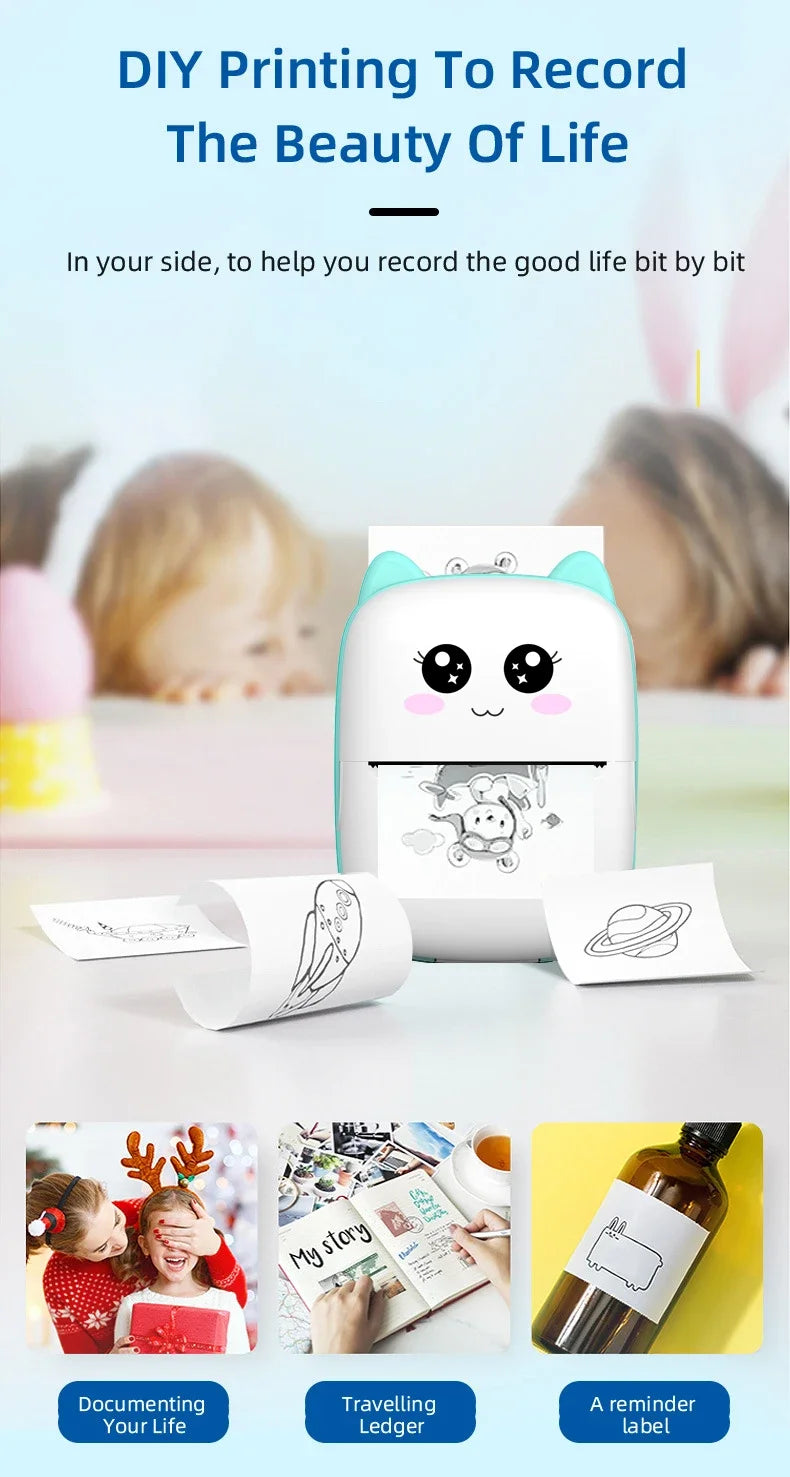 CatPrint Mini Thermal Pocket Printer – 58mm Wireless Bluetooth Photo & Label Printer for Android & iOS