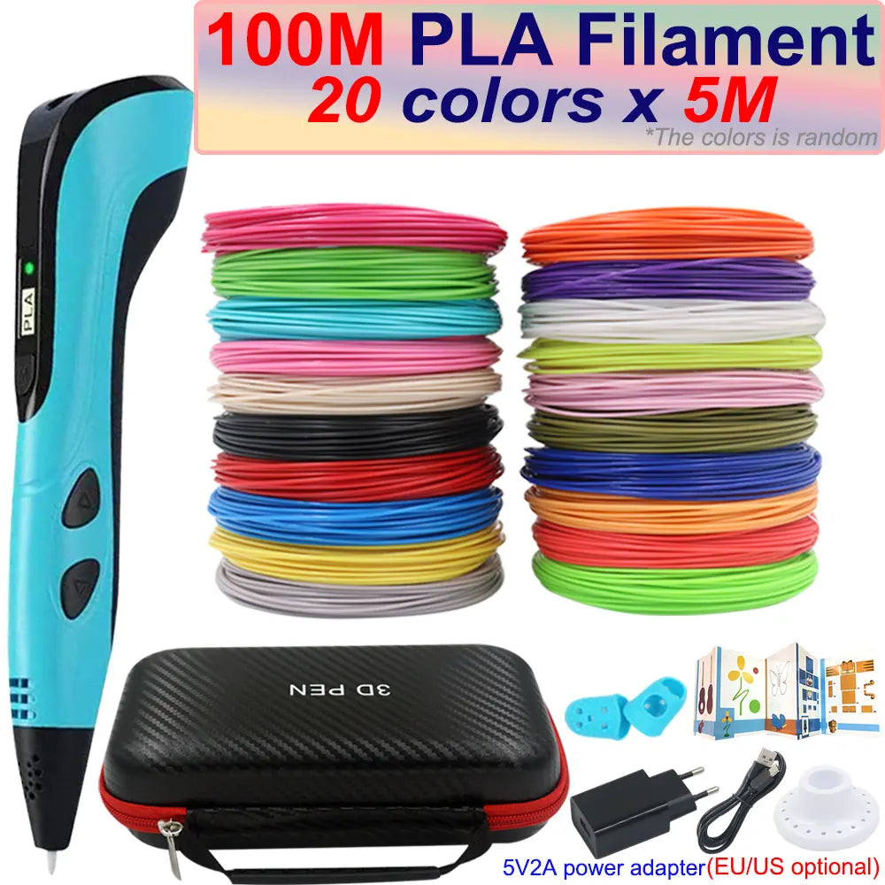 Kids 3D Pen with LCD Screen – 200M PLA Filament, Power Adapter & Travel Case