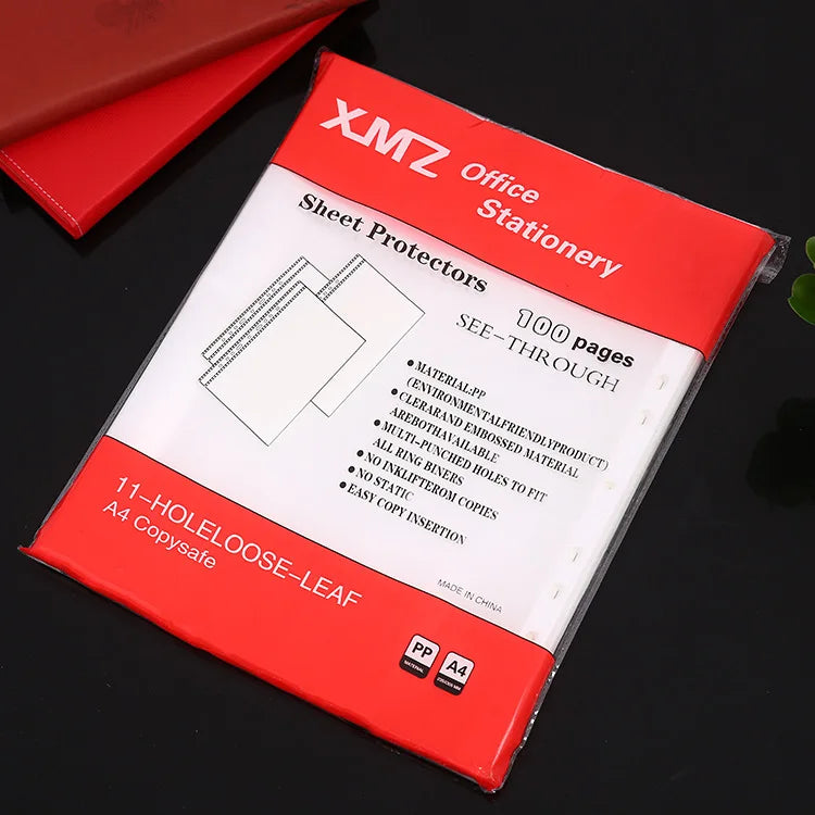 100pcs 11 Holes Transparent Plastic Punched File Folders A4 Document Sleeves Protector Office Supplies