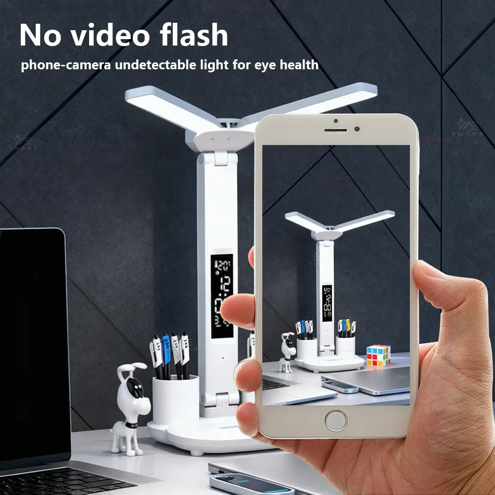 Double Headed Eye Protection Table Lamp LED Rechargeable Dimmable Desk Light Smart Display For Study Reading Bedside Night Light