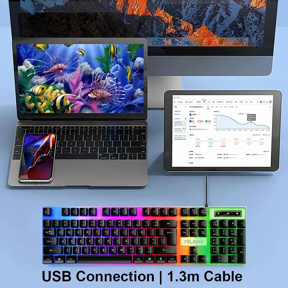 RGB Backlit Mechanical-Feel Gaming Keyboard – 104 Keys, Waterproof, Wired USB