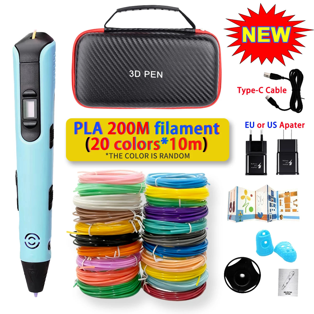 GlowPen Kids 3D Pen – PLA Filament, Power Adapter & Travel Case, Birthday Gift