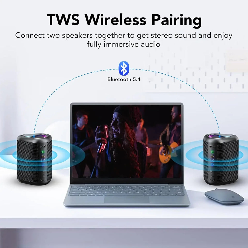 Bluetooth Speaker Wireless Portable Waterproof Speaker with Lights 24-Hour Playtime Bluetooth 5.4 TF Card AUX Playback Speakers
