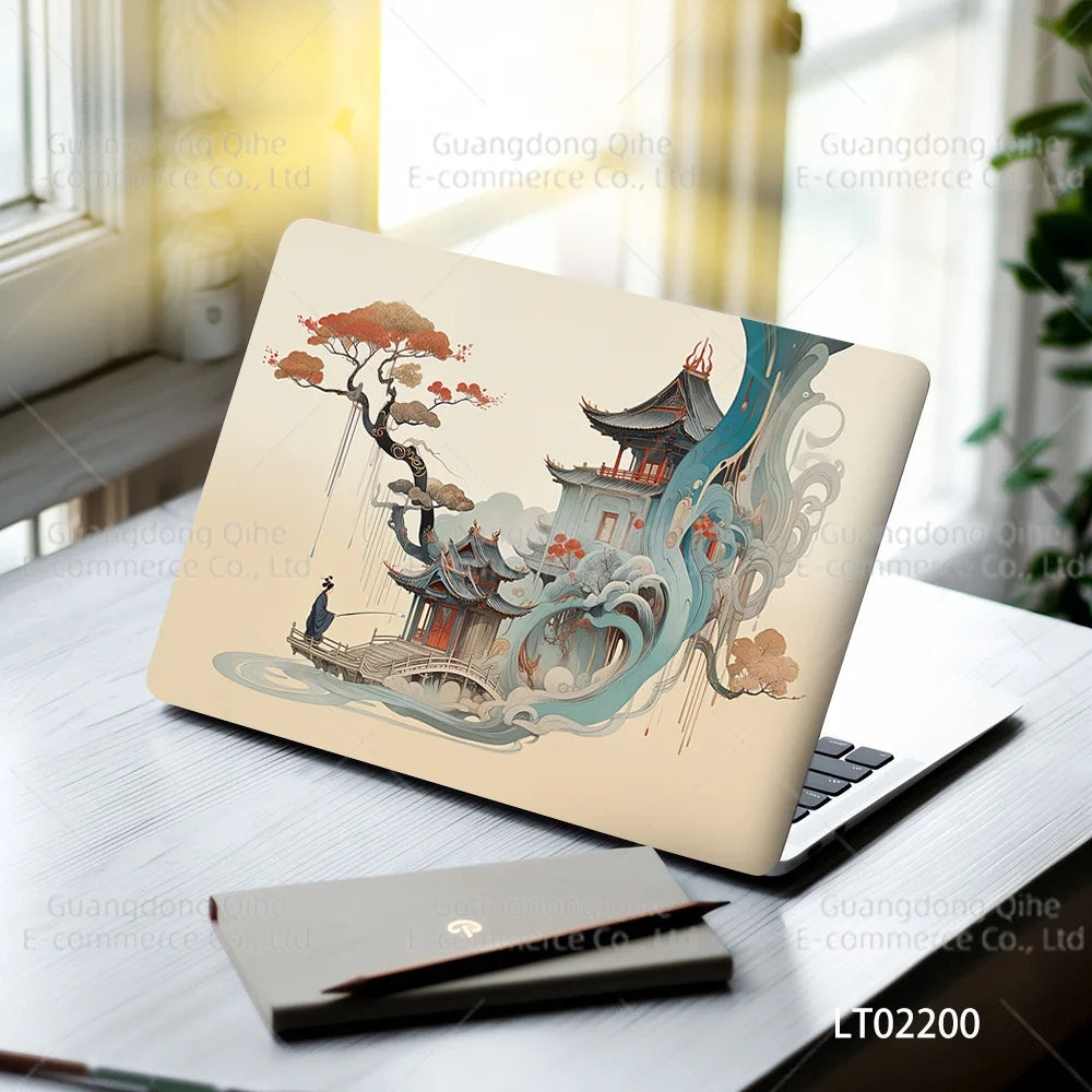 2pcs Creative Botanical Laptop Stickers Hand-Drawn Floral Line Art in Bright Colors, Waterproof Vinyl Decal for Notebook Covers
