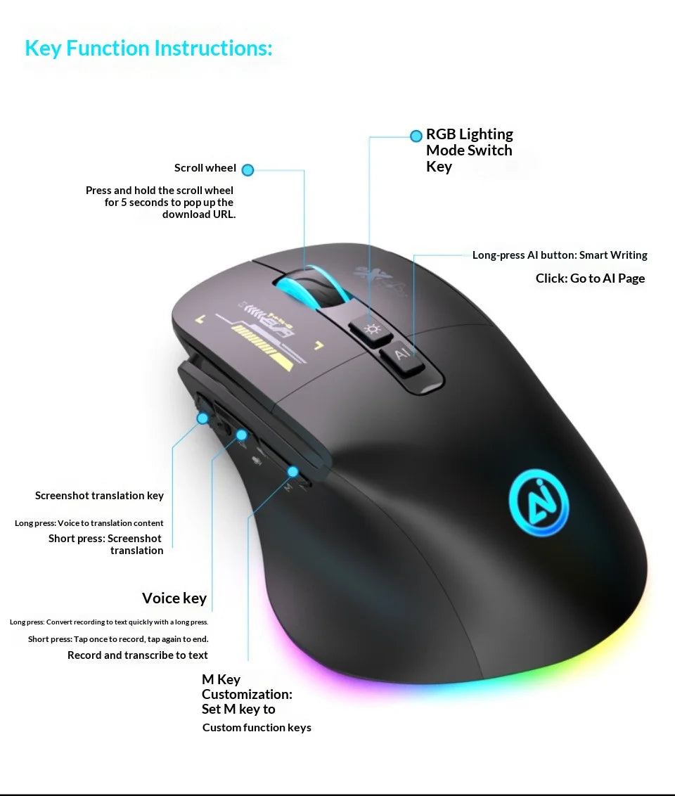 Inphic A9 Pro Three-Mode Gaming Mouse – RGB Light Pillar, 12800 DPI & Macro Driver